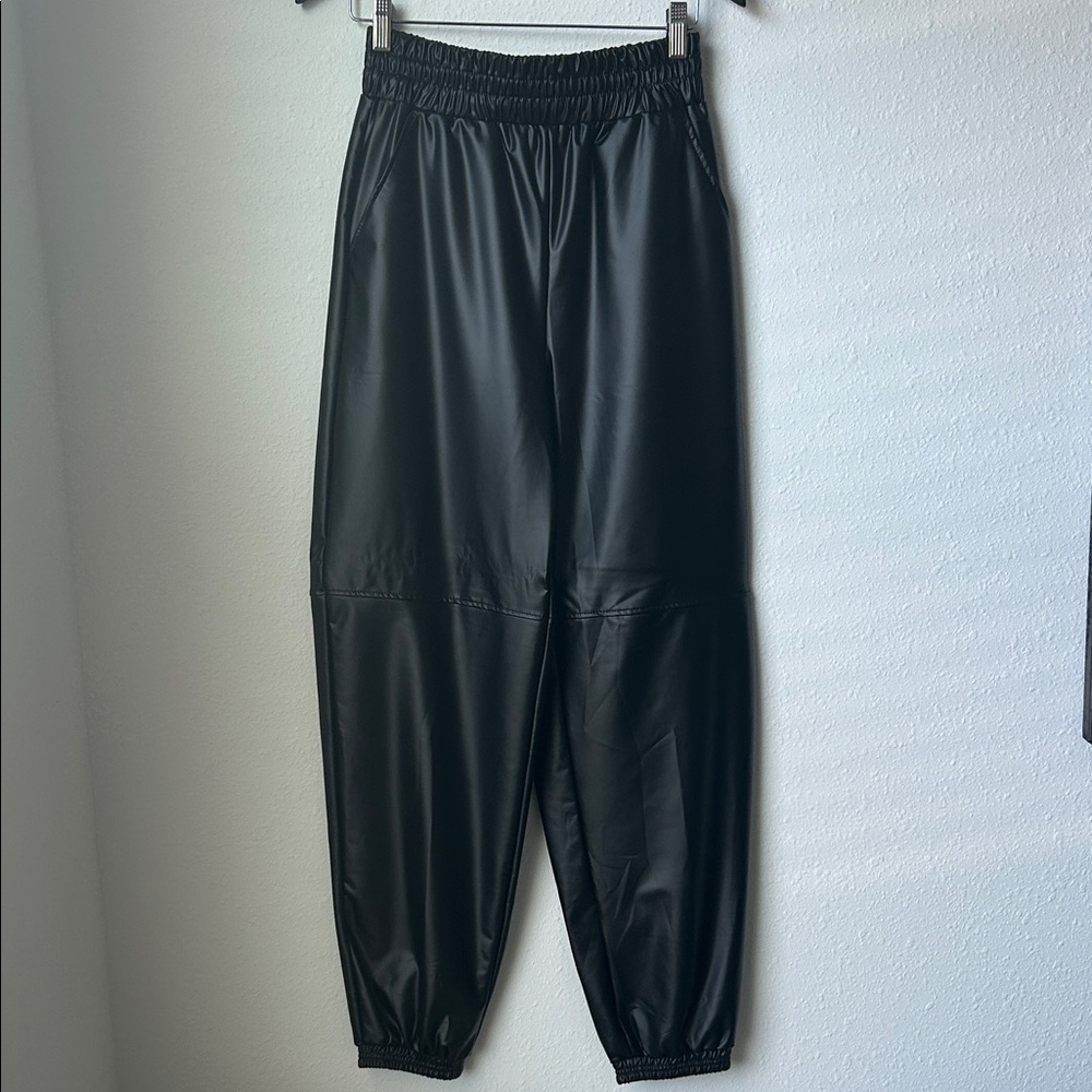 Faux Leather Black Joggers